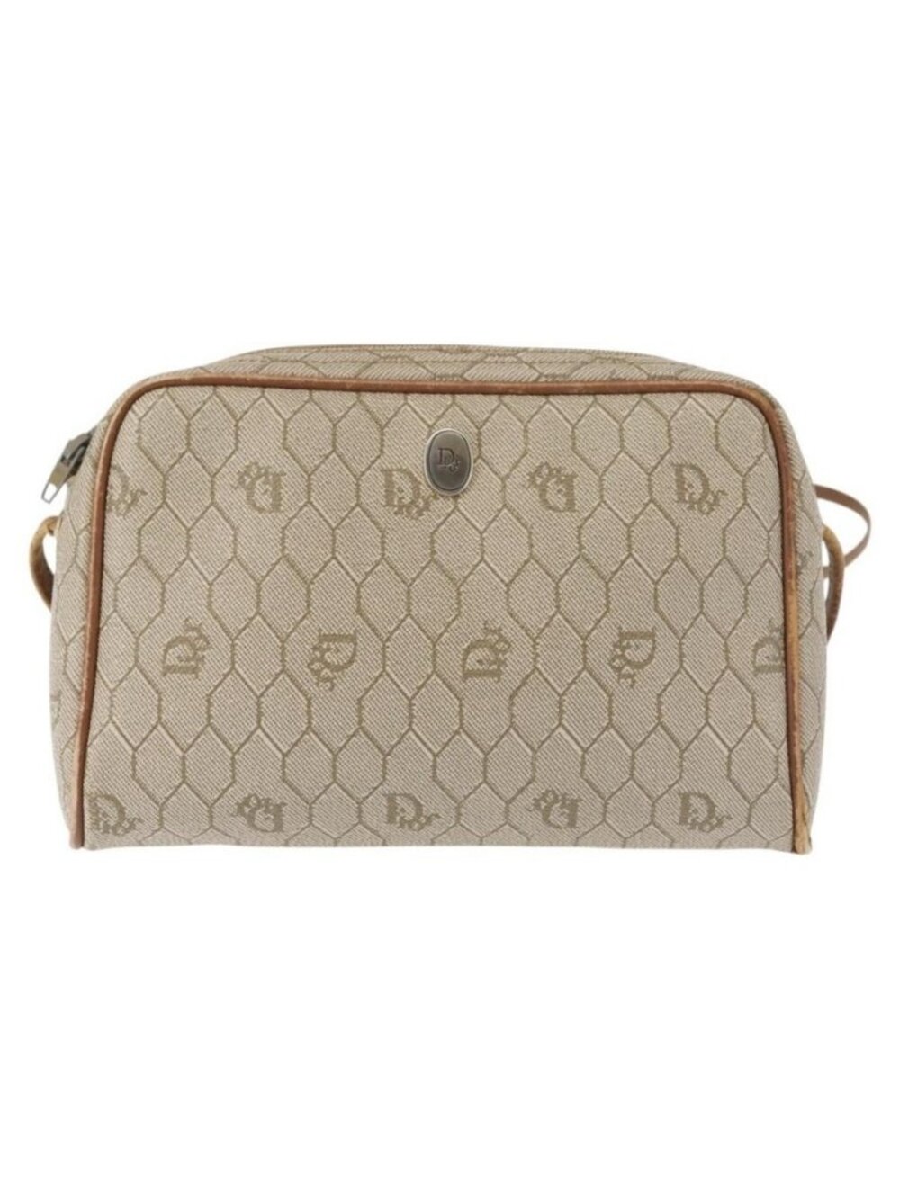 Authentic Christian Dior Honeycomb Canvas Shoulder Bag PVC Beige Gold - Picture 5 of 16